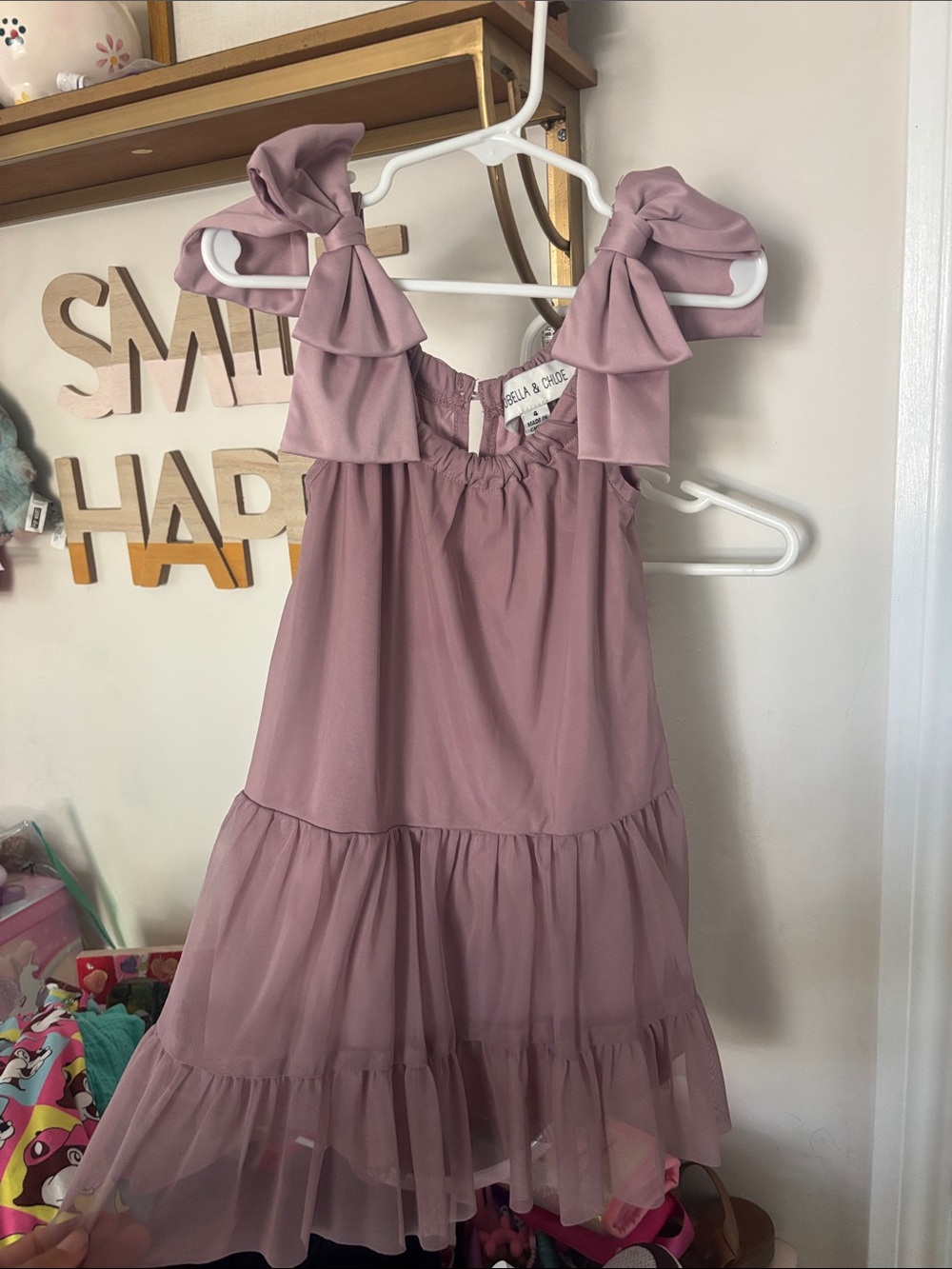 Isobella & Chloe Dusty Rose Ruffle Tie-Shoulder Dress
